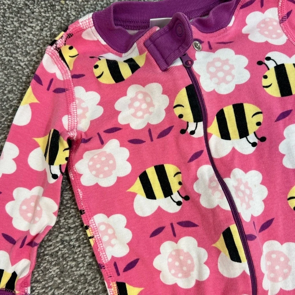 Hanna Andersson sleeper Pink Bee and Flower Kids pajamas 9-18 months